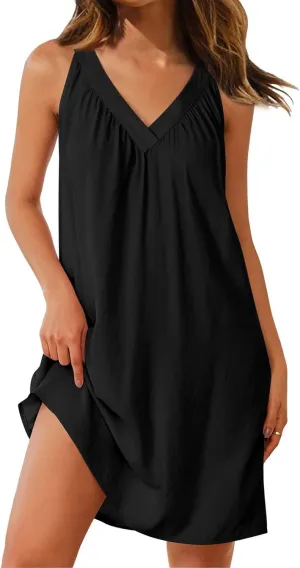 Chemise Nightgowns for Women Lightweight Sleeveless V Neck Sleep Shirts Summer Soft Comfy Loose Fit Sleep Dress