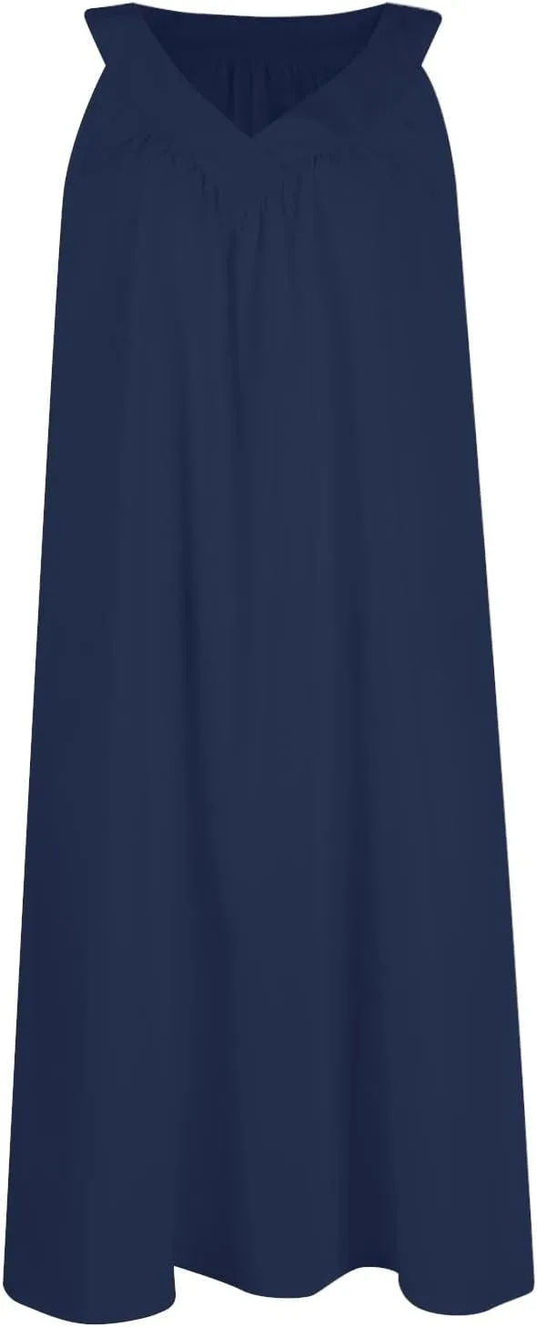 Chemise Nightgowns for Women Lightweight Sleeveless V Neck Sleep Shirts Summer Soft Comfy Loose Fit Sleep Dress
