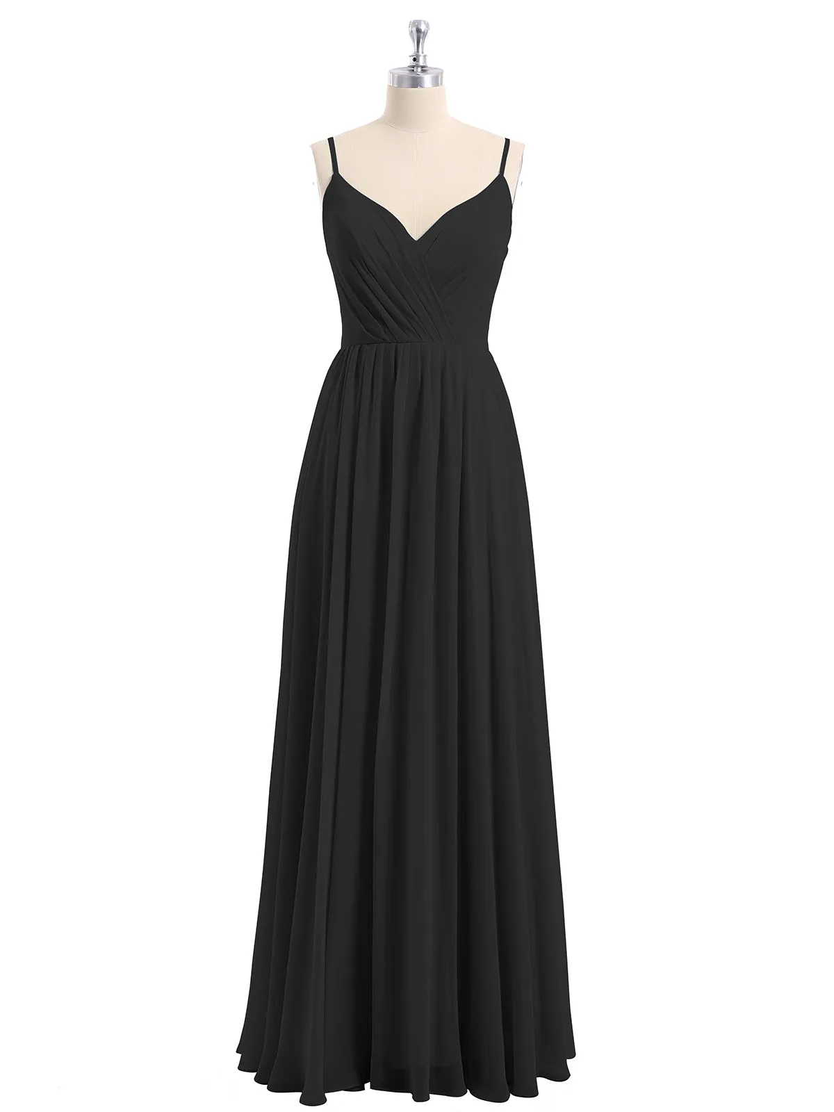 Chiffon Bridesmaid Dresses with Spaghetti Straps-Black Plus Size