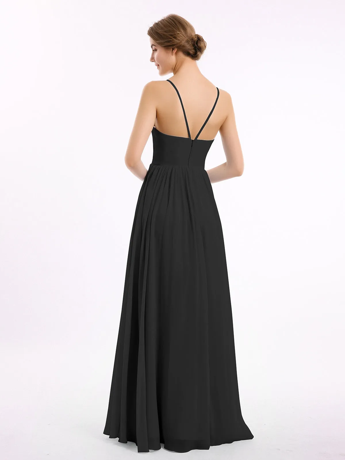 Chiffon Bridesmaid Dresses with Spaghetti Straps-Black Plus Size