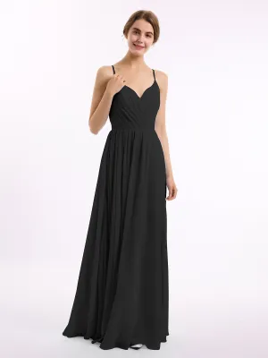 Chiffon Bridesmaid Dresses with Spaghetti Straps-Black Plus Size