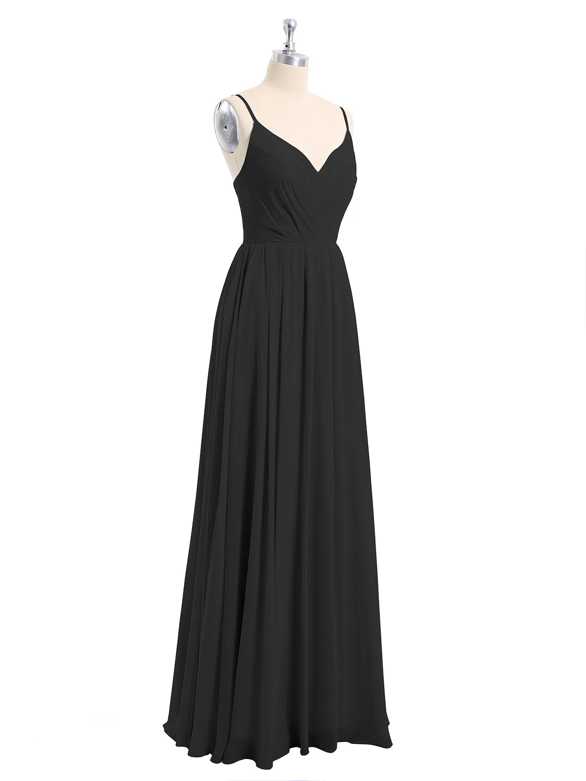 Chiffon Bridesmaid Dresses with Spaghetti Straps-Black Plus Size
