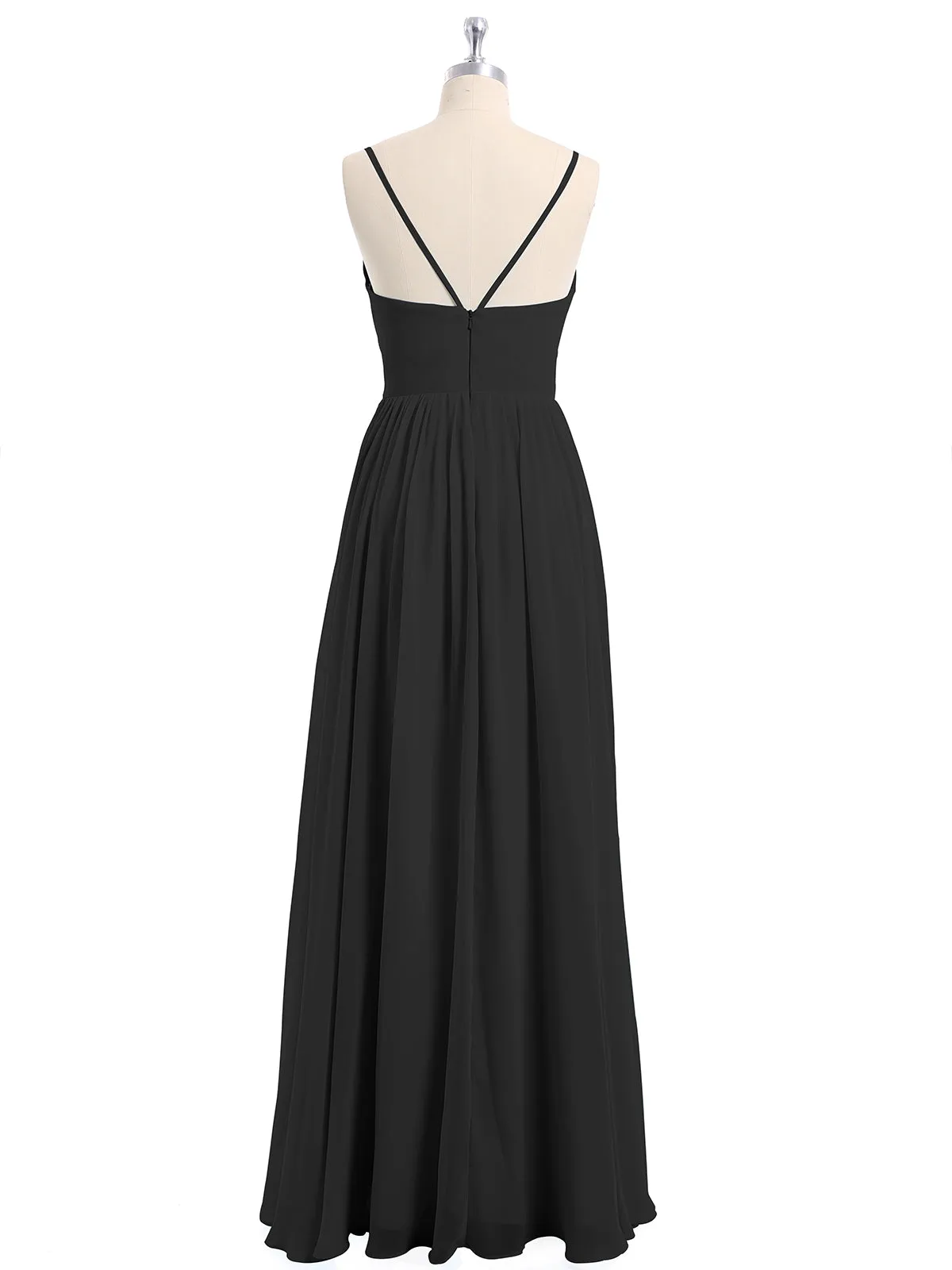 Chiffon Bridesmaid Dresses with Spaghetti Straps-Black Plus Size