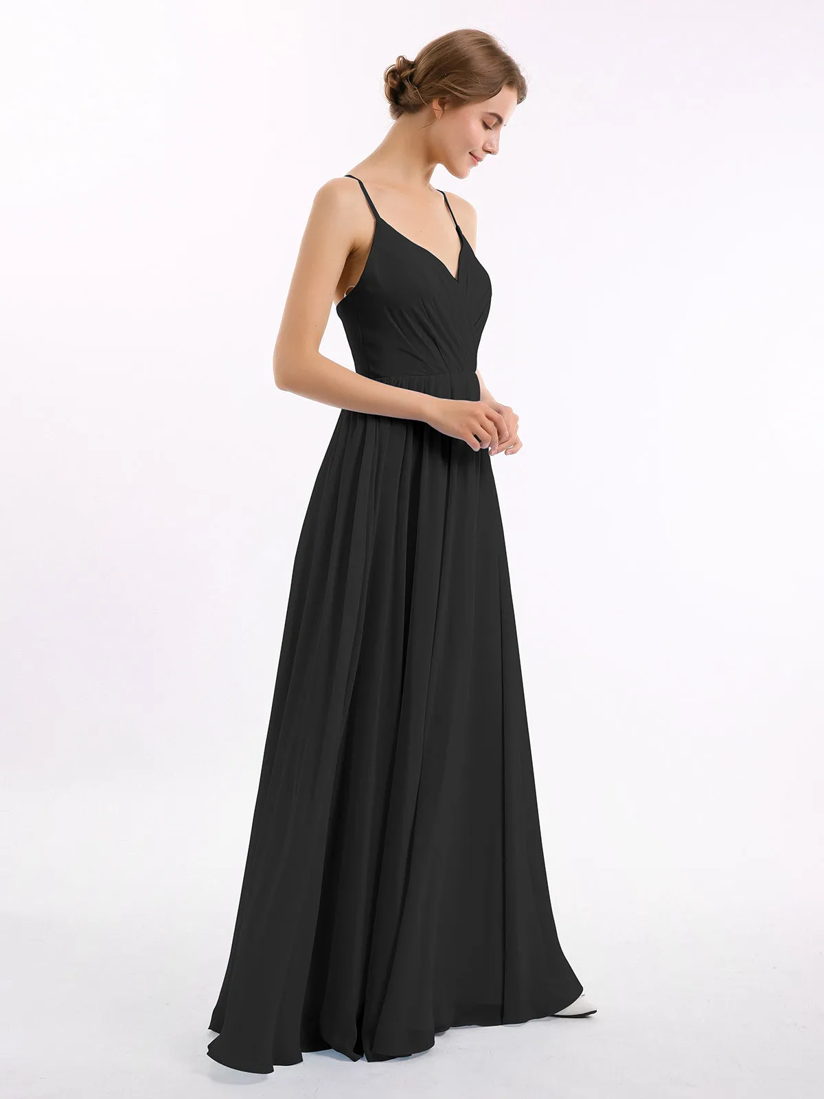 Chiffon Bridesmaid Dresses with Spaghetti Straps-Black Plus Size