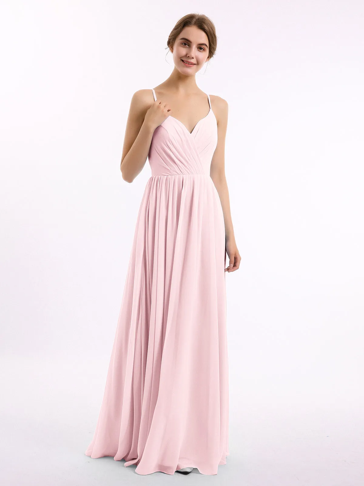 Chiffon Bridesmaid Dresses with Spaghetti Straps-Blushing Pink