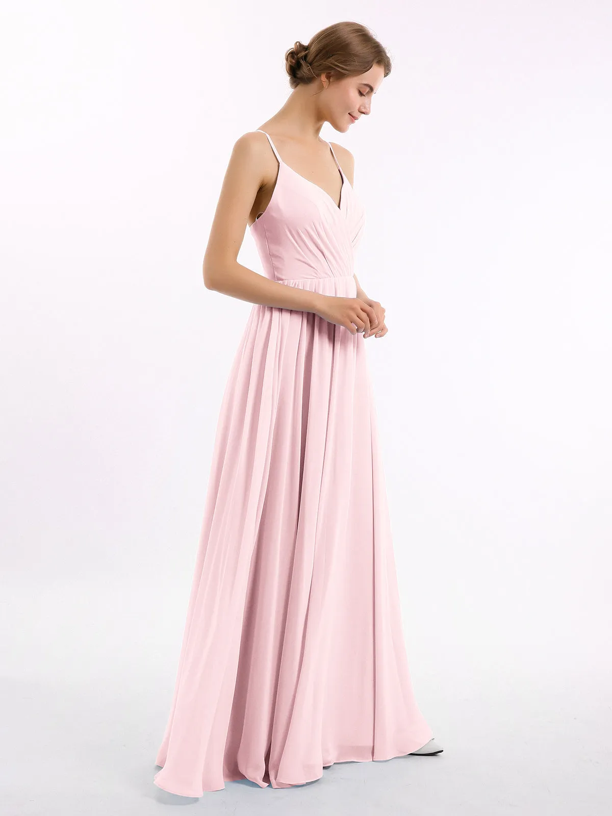 Chiffon Bridesmaid Dresses with Spaghetti Straps-Blushing Pink