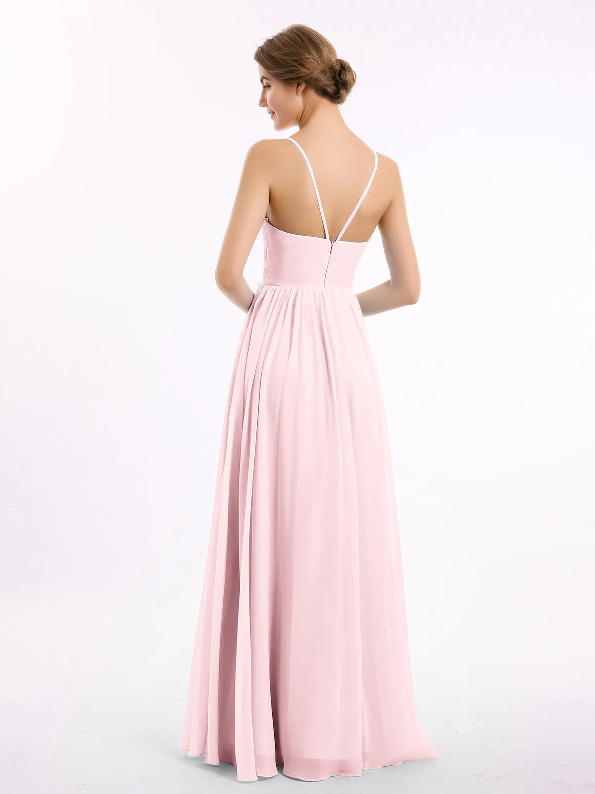 Chiffon Bridesmaid Dresses with Spaghetti Straps-Blushing Pink