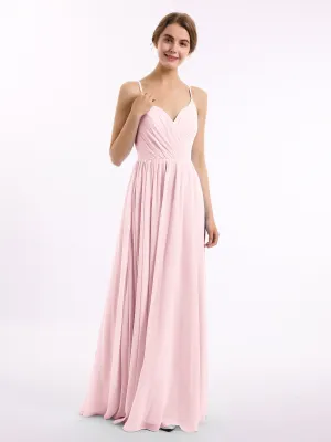 Chiffon Bridesmaid Dresses with Spaghetti Straps-Blushing Pink