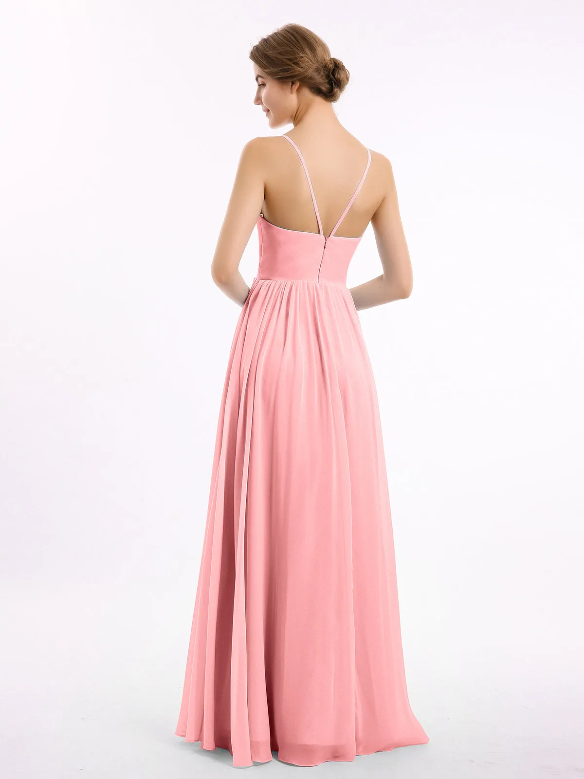 Chiffon Bridesmaid Dresses with Spaghetti Straps-Flamingo Plus Size