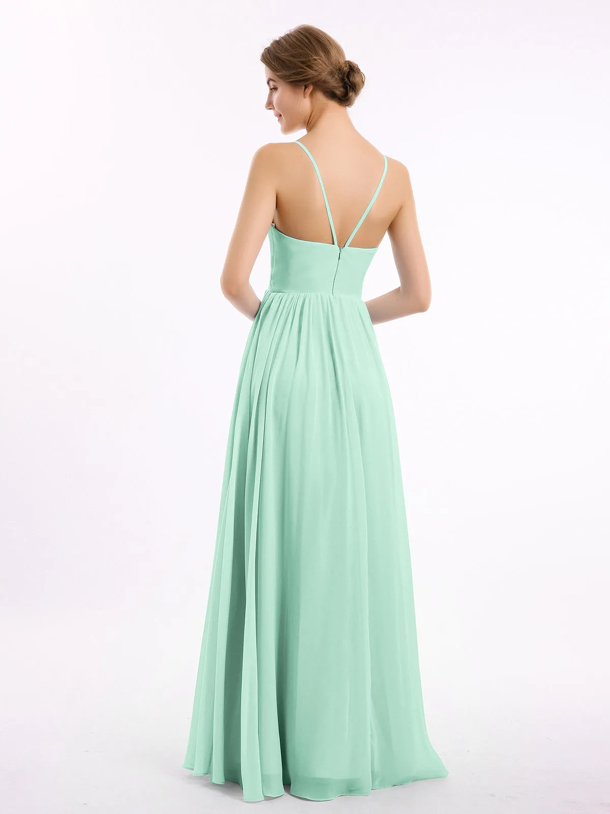 Chiffon Bridesmaid Dresses with Spaghetti Straps-Mint Green Plus Size