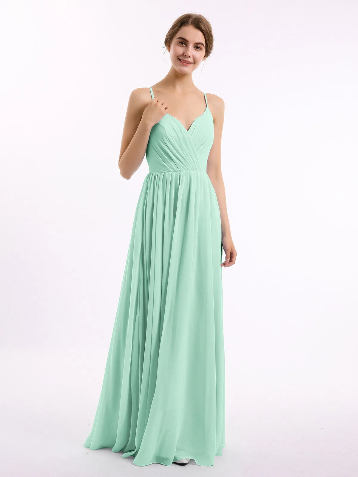 Chiffon Bridesmaid Dresses with Spaghetti Straps-Mint Green Plus Size