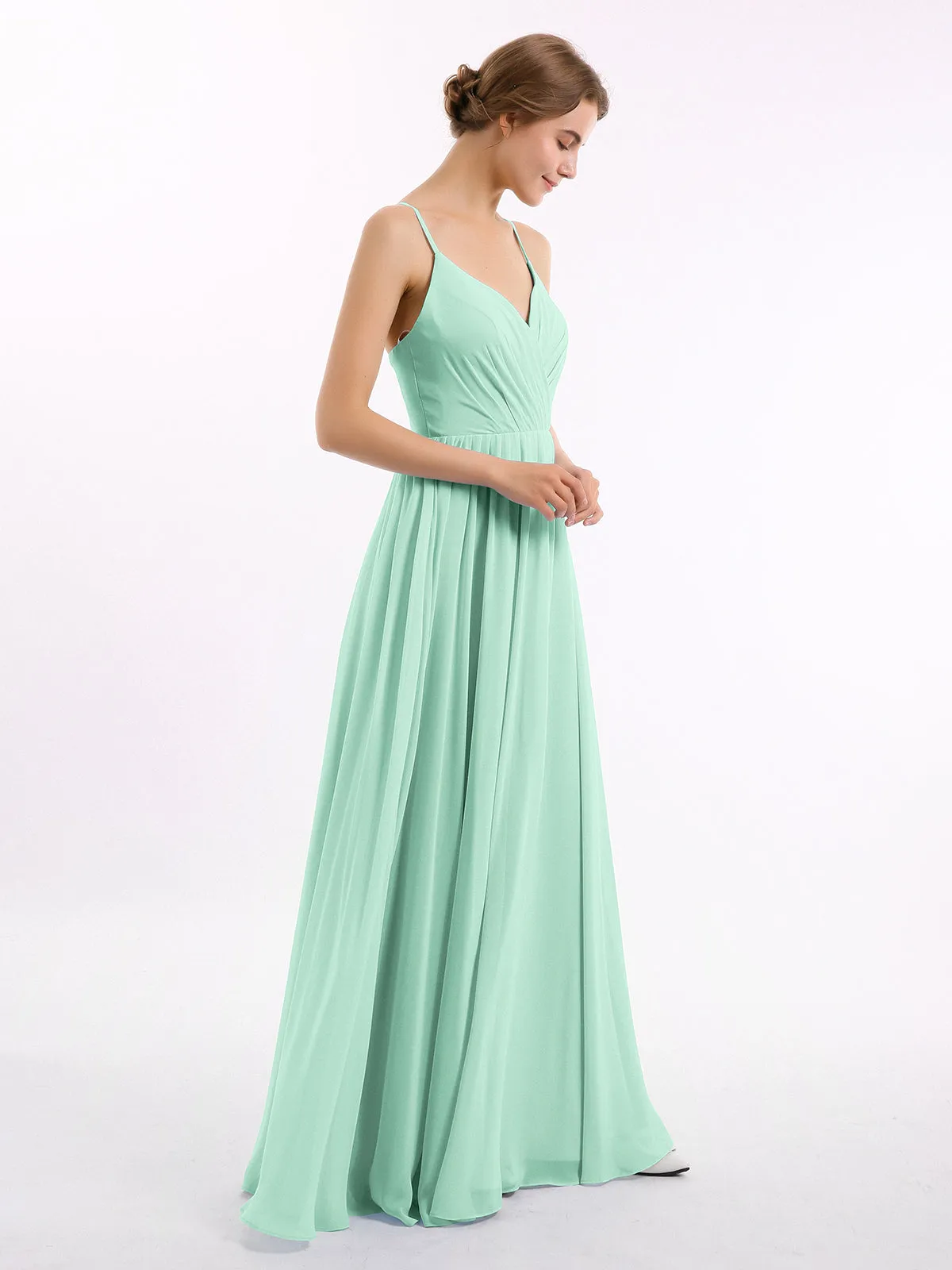 Chiffon Bridesmaid Dresses with Spaghetti Straps-Mint Green Plus Size