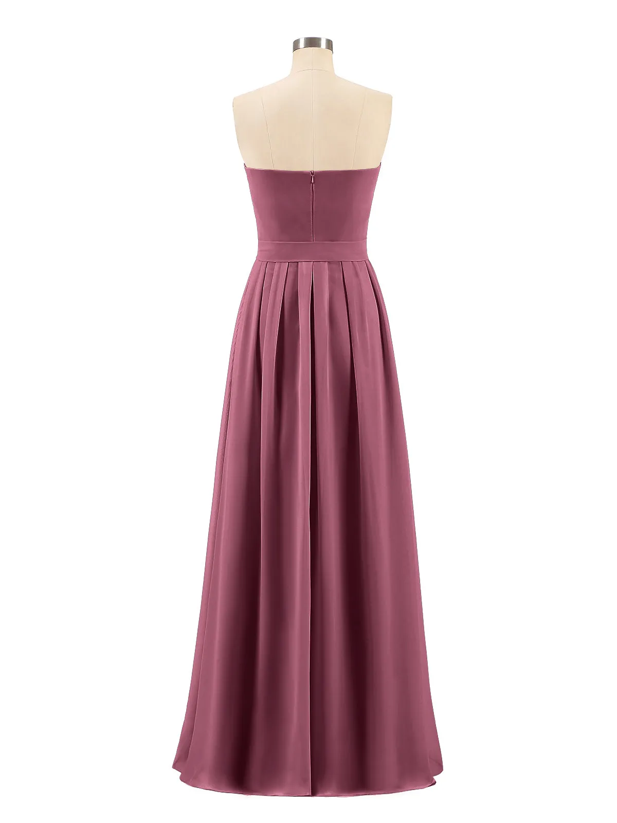 Chiffon Strapless Bridesmaid Gown with Sash-Mulberry
