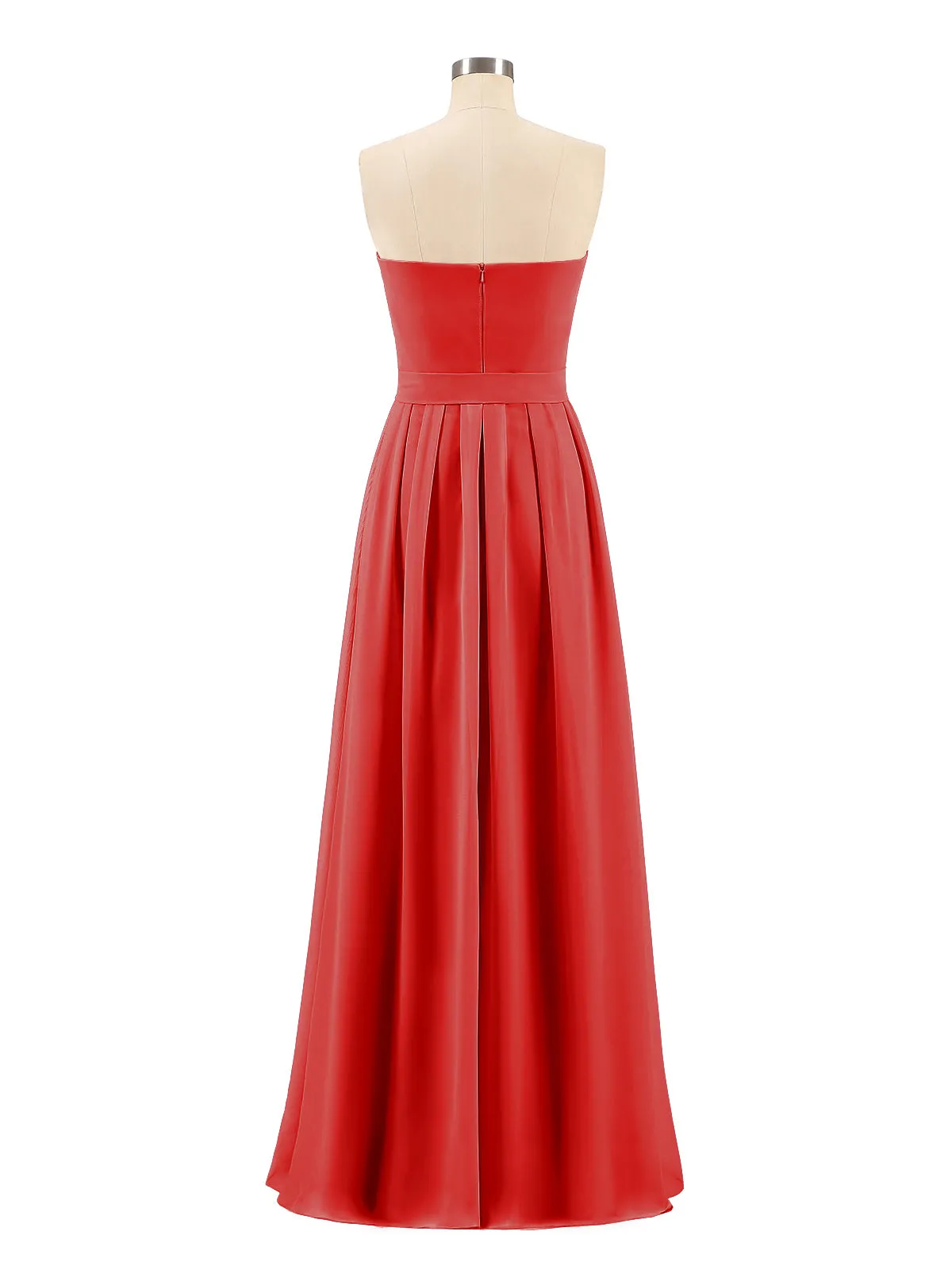 Chiffon Strapless Bridesmaid Gown with Sash-Red Plus Size