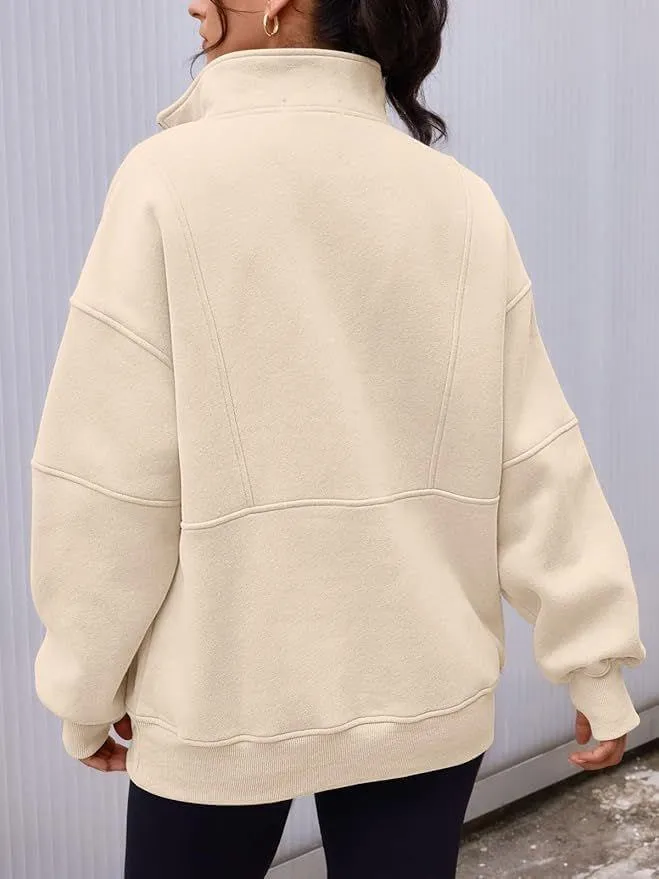 Chvity Women's Half Zip Oversized Sweatshirts Fleece Color Block Long Sleeve Hoodies Casual Fashion Sweaters with Pockerts