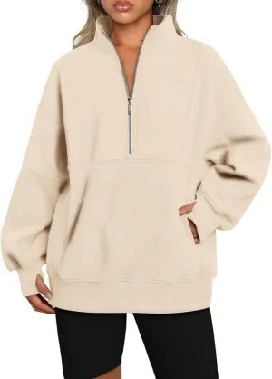 Chvity Women's Half Zip Oversized Sweatshirts Fleece Color Block Long Sleeve Hoodies Casual Fashion Sweaters with Pockerts