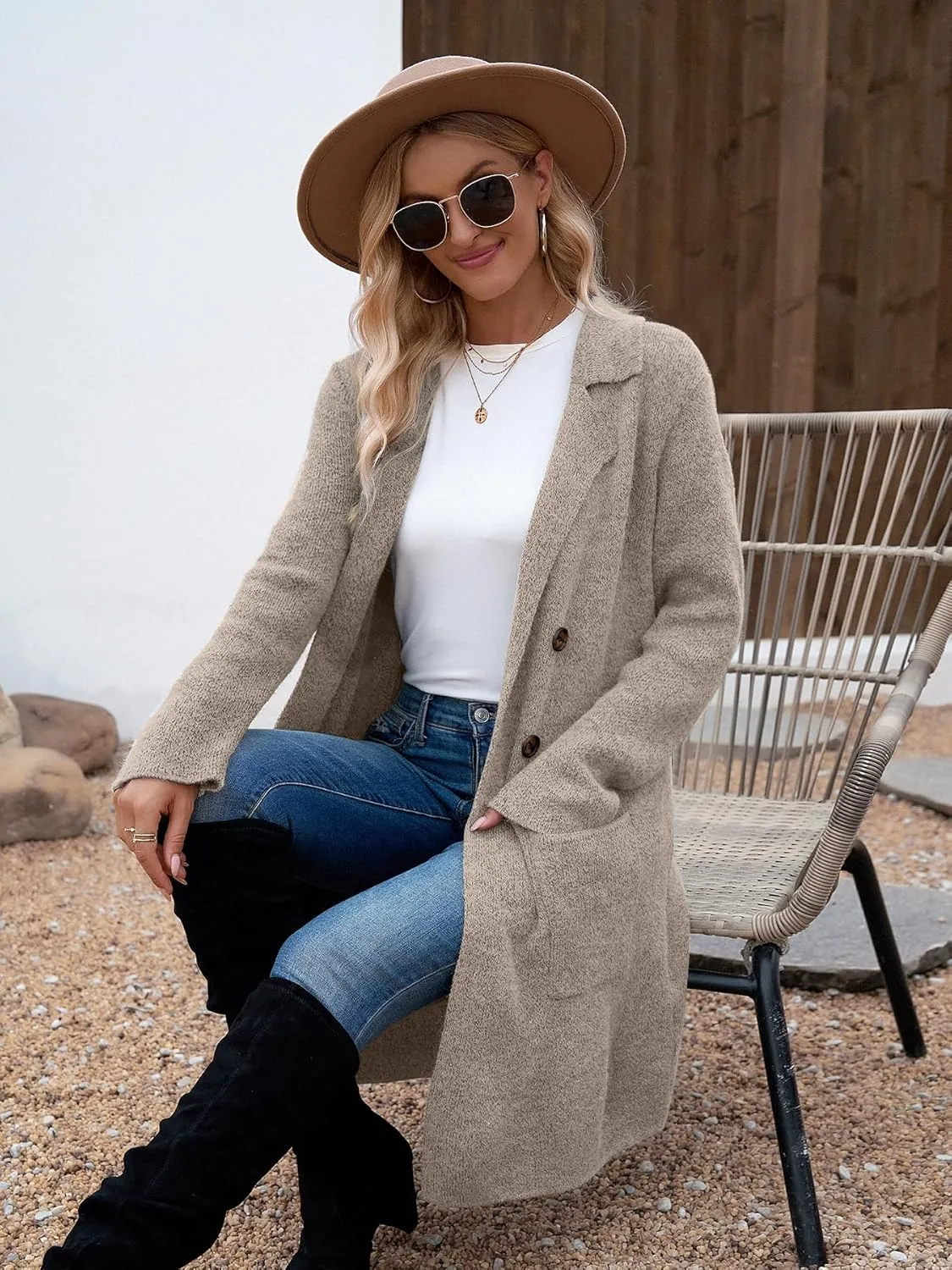 CiCiBird Women Fall Long Cardigan Sweater Trendy Knit Jacket Coat Dressy Blazer Coatigan