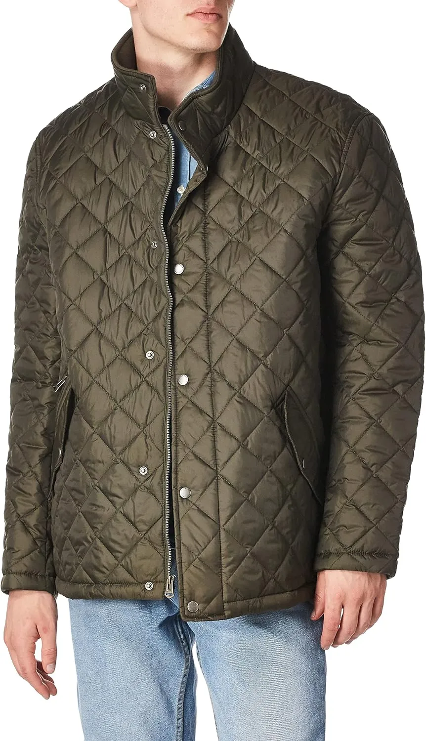 Cole Haan Men's Nylon Quilted Barn Jacket With Knit Collar