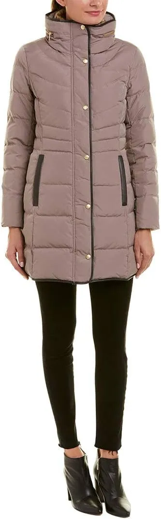 Cole Haan Women's Mid Length Down Coat with Bib Front