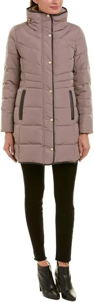 Cole Haan Women's Mid Length Down Coat with Bib Front