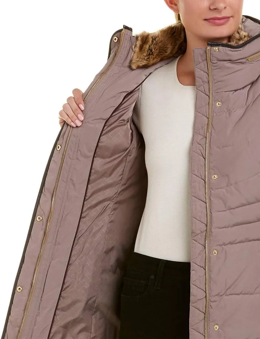 Cole Haan Women's Mid Length Down Coat with Bib Front
