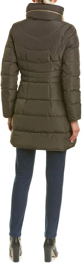 Cole Haan Women's Mid Length Down Coat with Bib Front