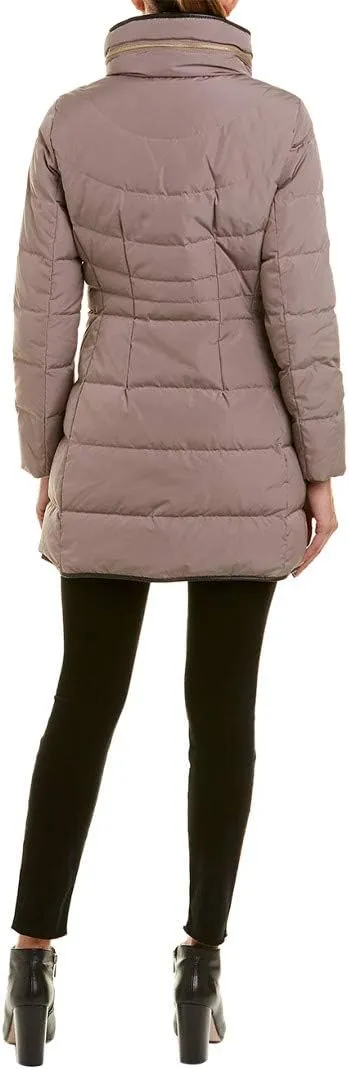 Cole Haan Women's Mid Length Down Coat with Bib Front