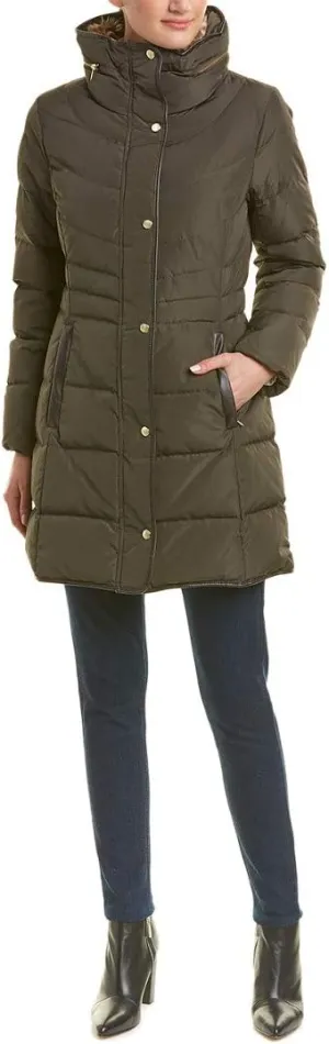 Cole Haan Women's Mid Length Down Coat with Bib Front