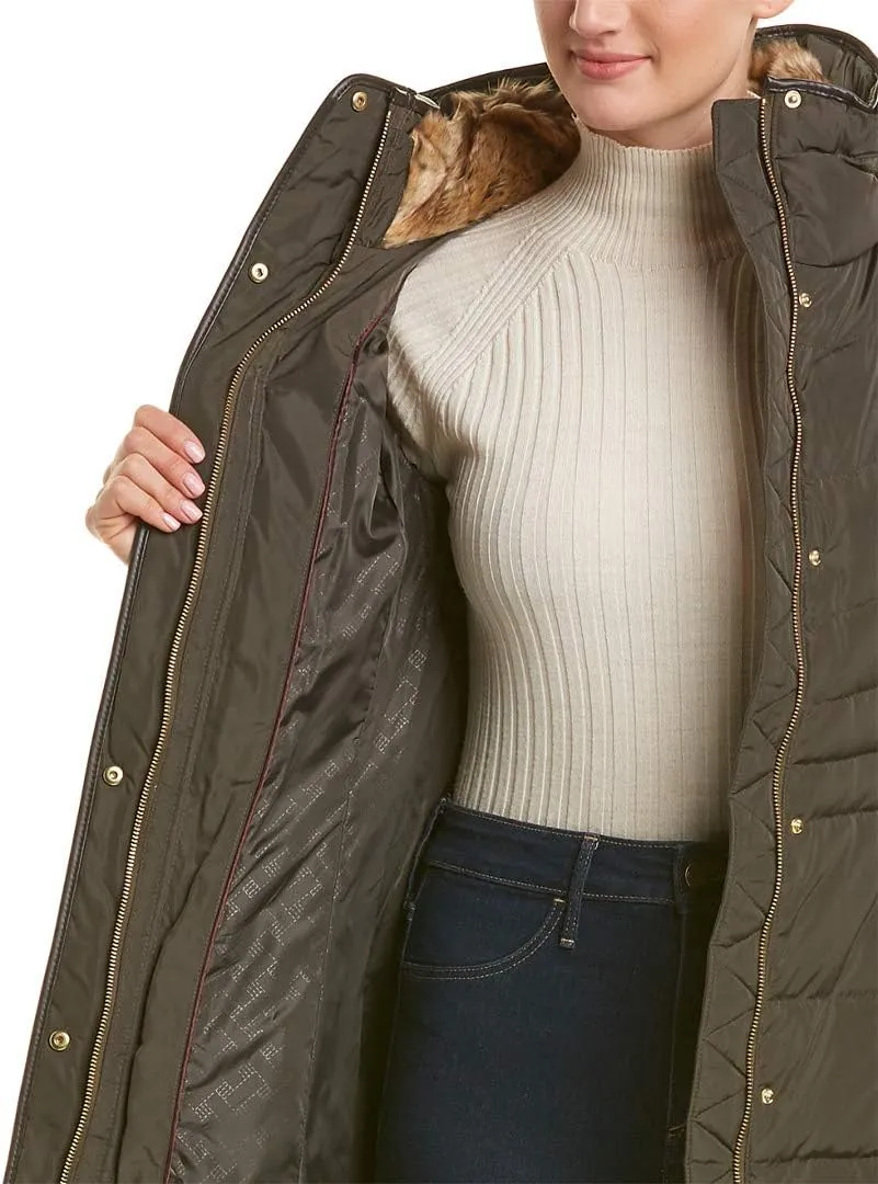 Cole Haan Women's Mid Length Down Coat with Bib Front