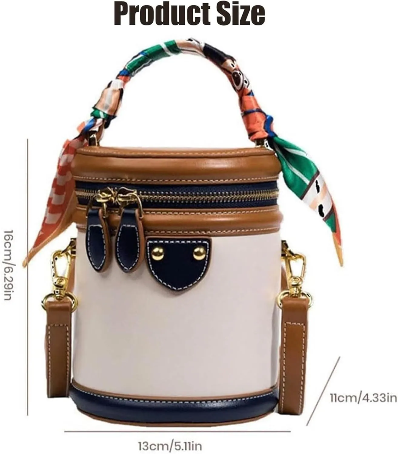 Colorblock Bucket Bag For Women, 2025 New Leather Fashion Versatile Colorblock Cylinder Bag, Fashionable Crossbody