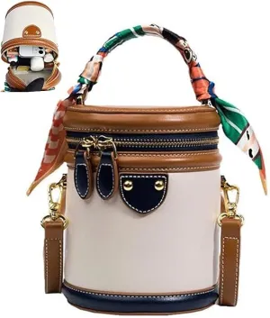 Colorblock Bucket Bag for Women, 2025 New Summer Niche Design Cylinder Bag, Fashion Versatile Crossbody Bag