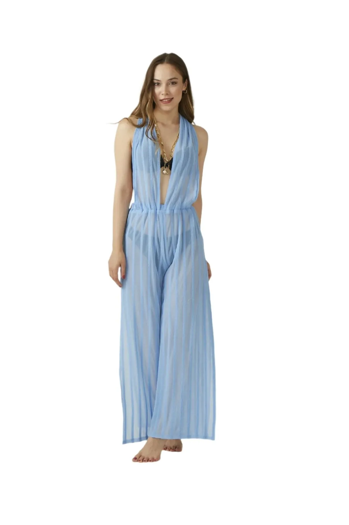 Colorful Women's Cover-Up Wide-Leg Pants Suit - Jump Suit Great for Cruise, Lake, Beach and Poolside