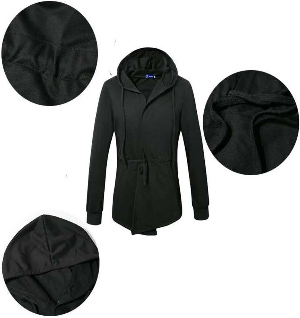 Colygamala Men's Fashion Long Cape Cardigan Sweatshirt Hoodie Black Cloak Outerwear