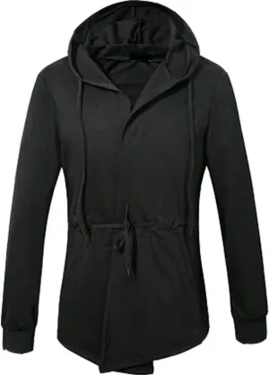 Colygamala Men's Fashion Long Cape Cardigan Sweatshirt Hoodie Black Cloak Outerwear