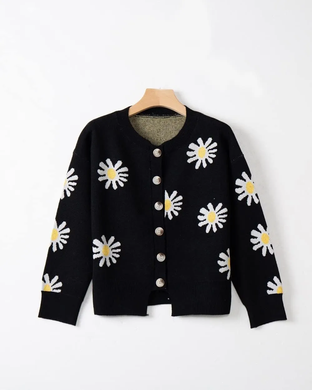 Costaric Womens Long Sleeve Daisy Flower Cardigan Sweaters Plus Size Aesthetic 90s Button Down Open Front Sweater Outfits