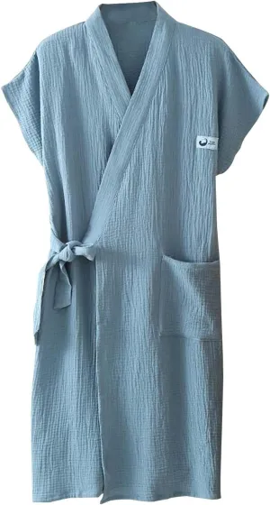 Cotton Robe for Women Sleeveless Bathrobe Mid Length Shower Robes Comfy Soft Spa Robes Trendy Travel Robe with Pocket