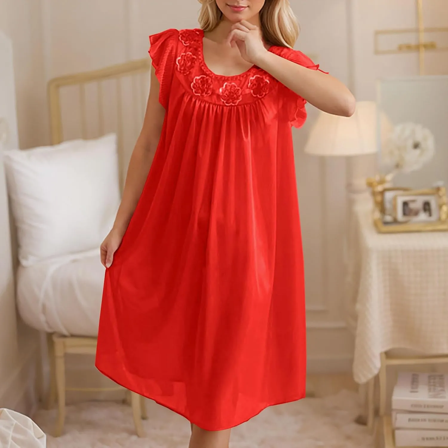 Cozy Nightgowns for Women Casual Crew Neck Short Sleeve Nightdress Short Sleepshirt Soft Sleepwear Pajama Dress