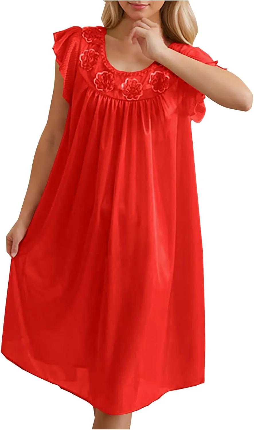 Cozy Nightgowns for Women Casual Crew Neck Short Sleeve Nightdress Short Sleepshirt Soft Sleepwear Pajama Dress