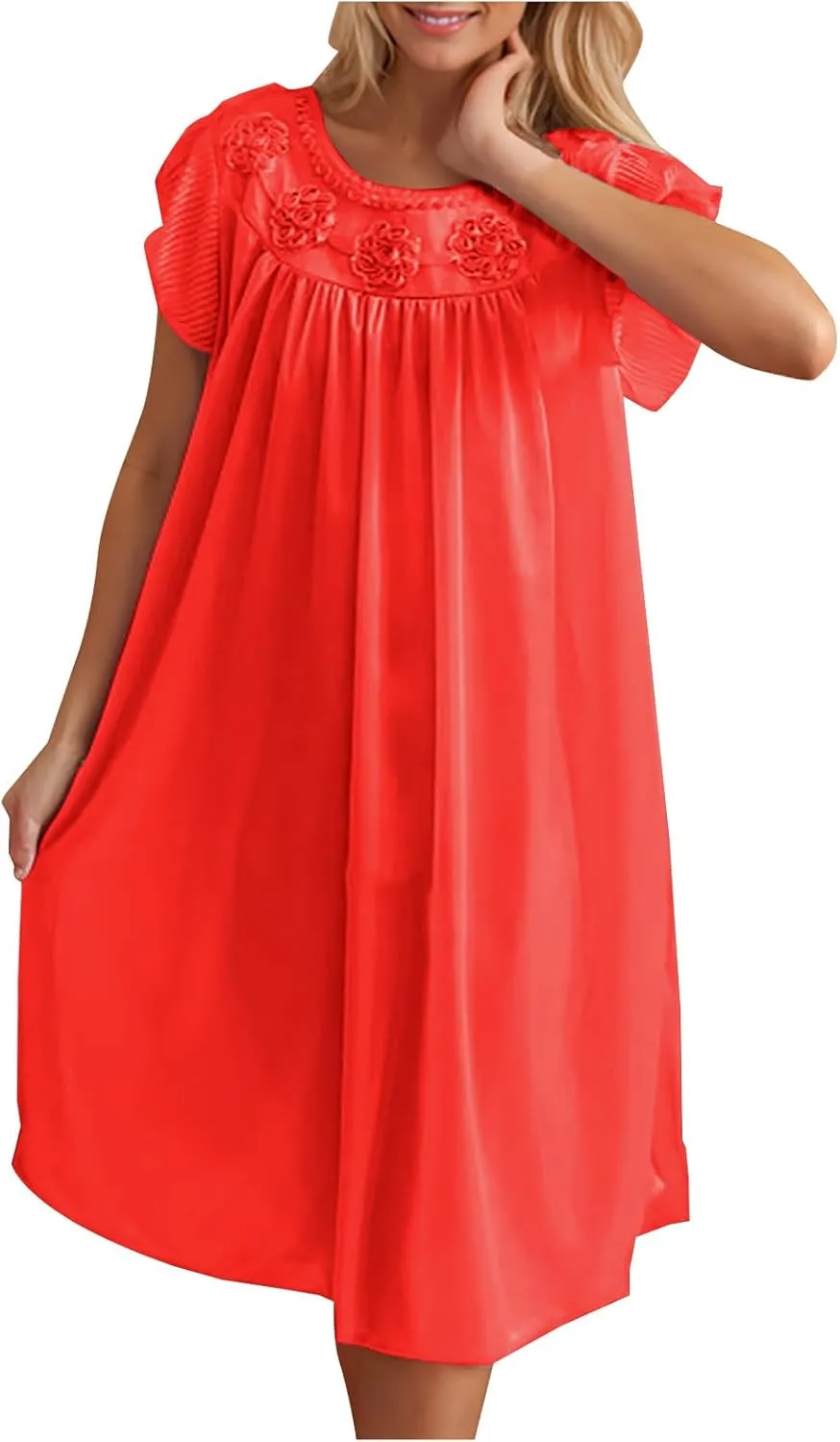Cozy Nightgowns for Women Casual Crew Neck Short Sleeve Nightdress Short Sleepshirt Soft Sleepwear Pajama Dress