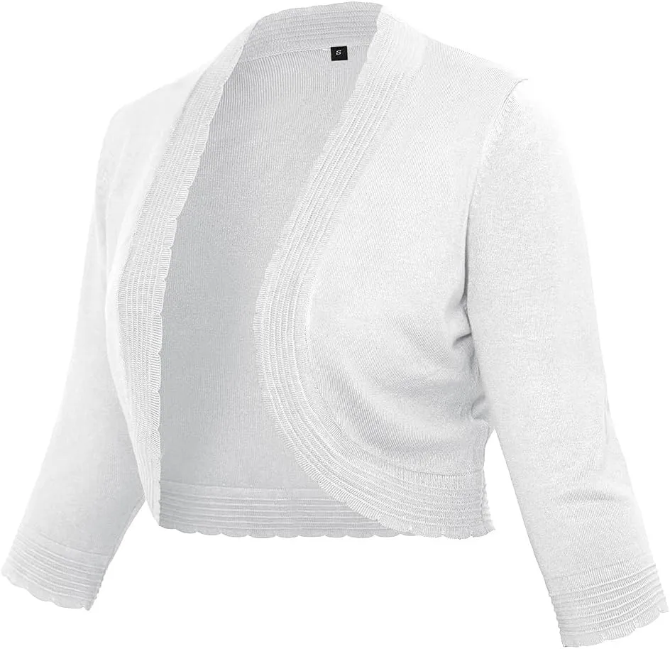 CPOKRTWSO Women's 3/4 Sleeve Cropped Cardigan Sweaters Open Front Bolero Shrugs for Women S-XL