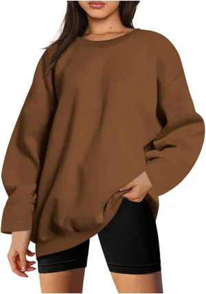 Crewneck Sweatshirt for Women Solid Color Oversized Sweatshirt Long Sleeve Pullover Top Fall Winter Sweatshirt