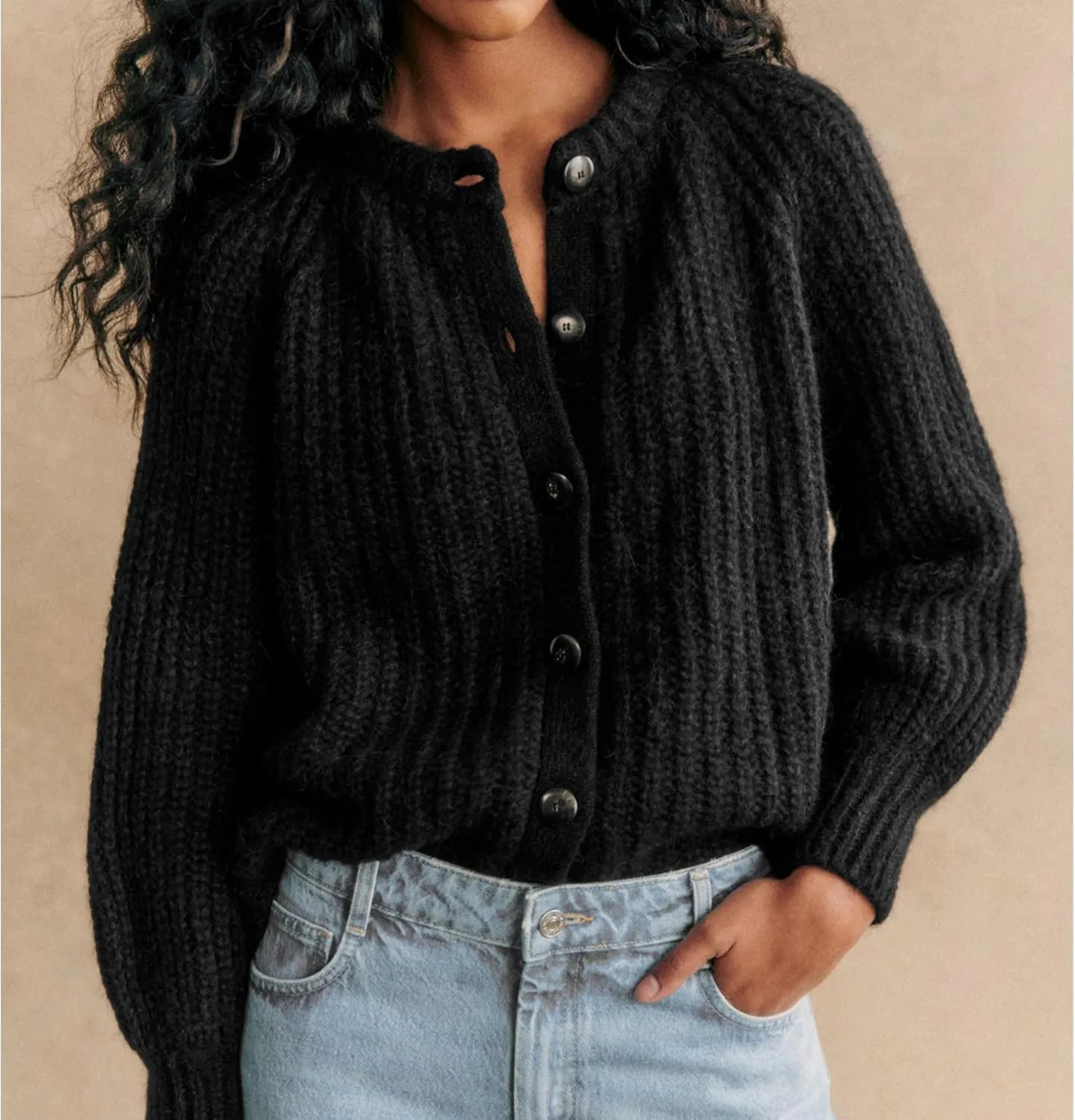 Crochet Cardigan Sweaters for Women Tops Chunky Knitted Crew Neck Long Sleeve Button Down Jackets Open Front Coat