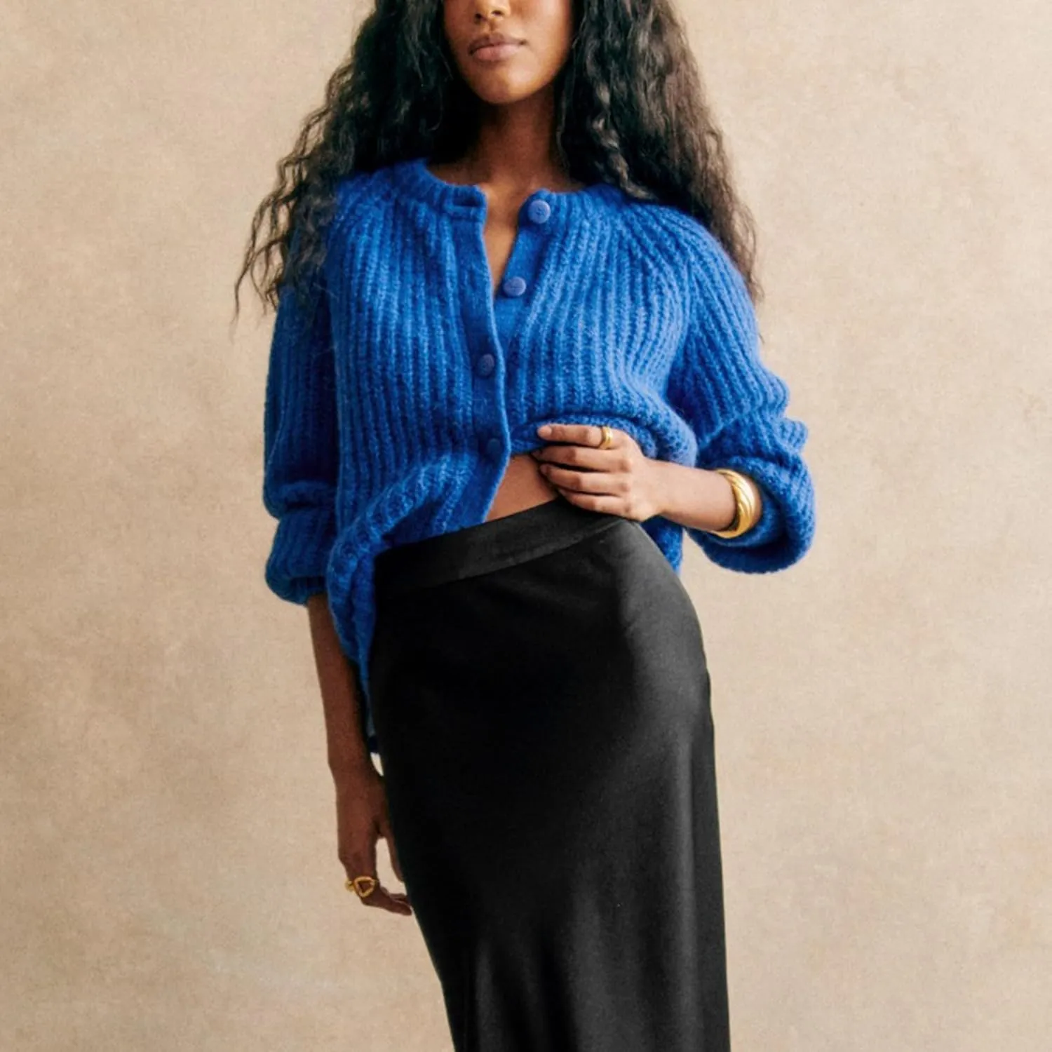 Crochet Cardigan Sweaters for Women Tops Chunky Knitted Crew Neck Long Sleeve Button Down Jackets Open Front Coat