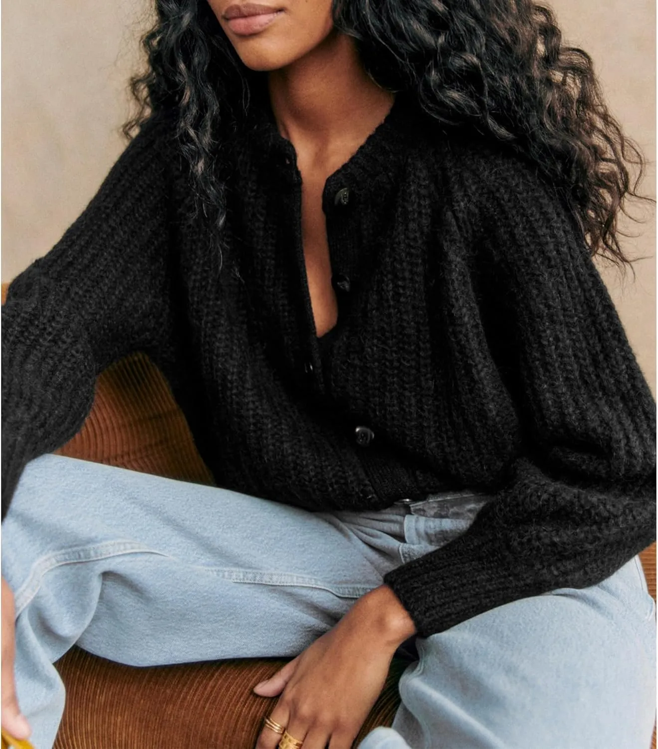 Crochet Cardigan Sweaters for Women Tops Chunky Knitted Crew Neck Long Sleeve Button Down Jackets Open Front Coat