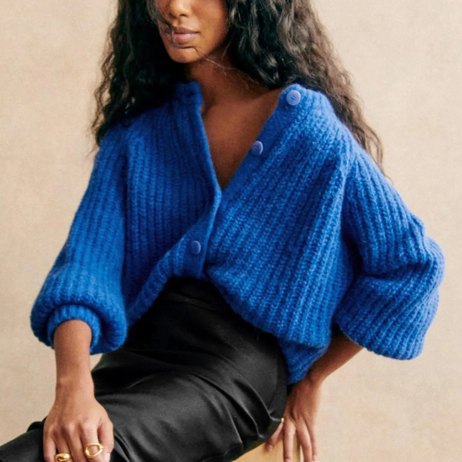Crochet Cardigan Sweaters for Women Tops Chunky Knitted Crew Neck Long Sleeve Button Down Jackets Open Front Coat