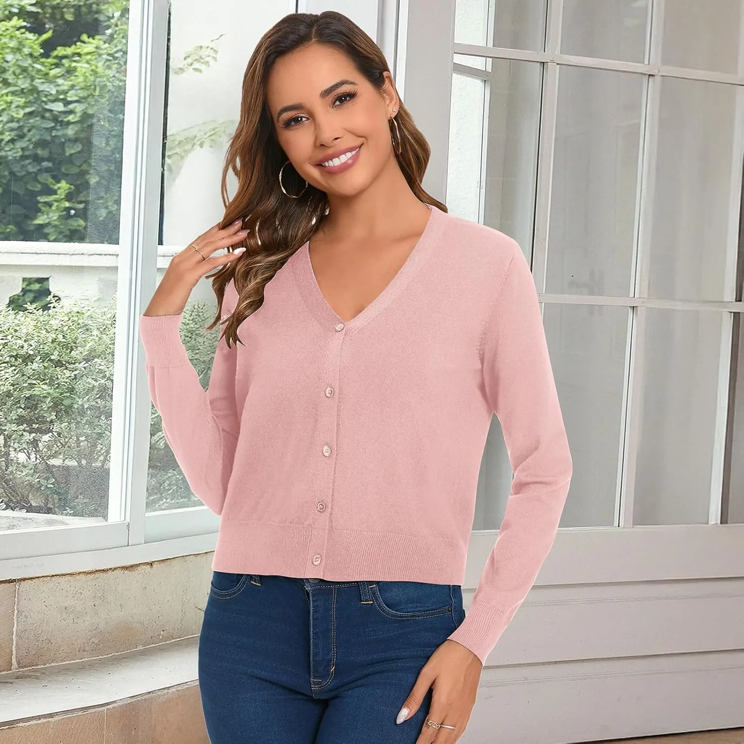 Cropped Cardigan Sweaters for Women Long Sleeve Button Down Open Front Bolero Shrugs for Dresses, S-XL