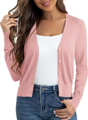 Cropped Cardigan Sweaters for Women Long Sleeve Button Down Open Front Bolero Shrugs for Dresses, S-XL