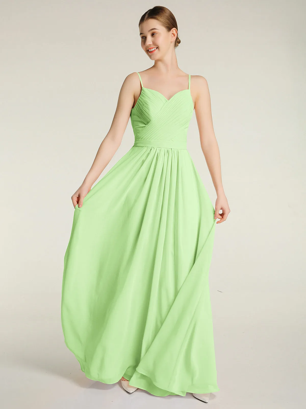 Cross Pleated Bodice Spaghetti Strap Dresses Sage Plus Size