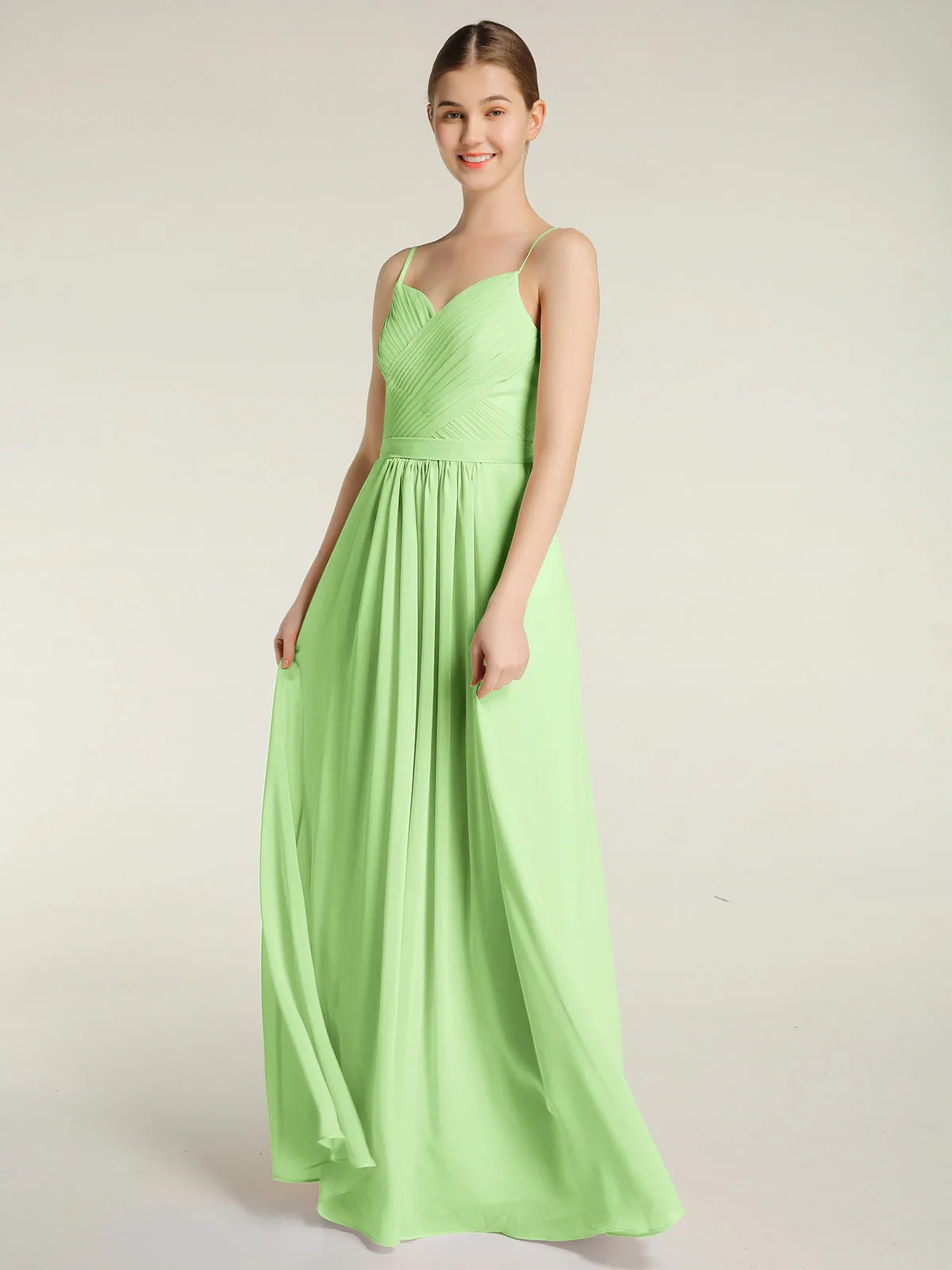 Cross Pleated Bodice Spaghetti Strap Dresses Sage Plus Size