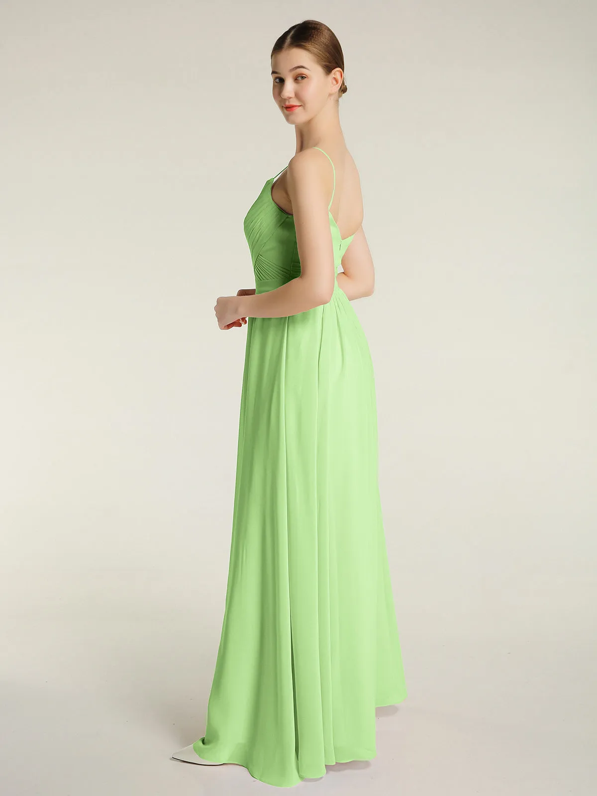 Cross Pleated Bodice Spaghetti Strap Dresses Sage Plus Size